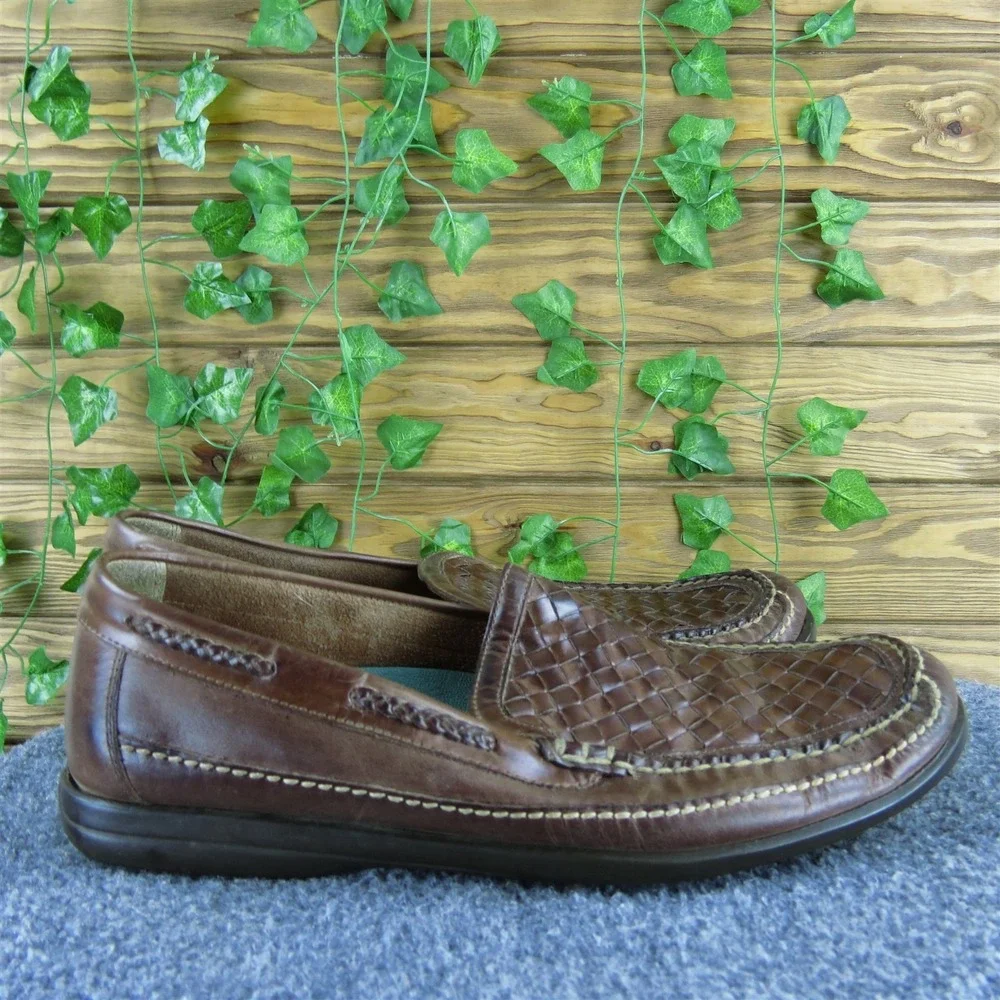 Johnston & Murphy Men Weave Loafer Brown Leather Size 11 Medium Gently Used 2025